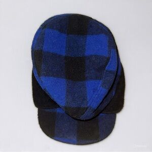 Vintage Wool Blend Plaid Blue and Black Men's Cap